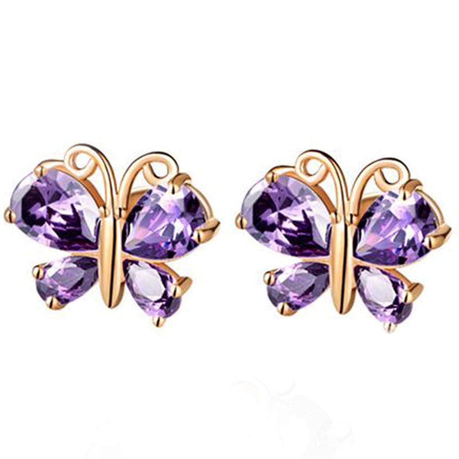 Gold Plated Dangle Hoop Earrings, Butterfly Purple Colour Crystal For –  Shining Jewel